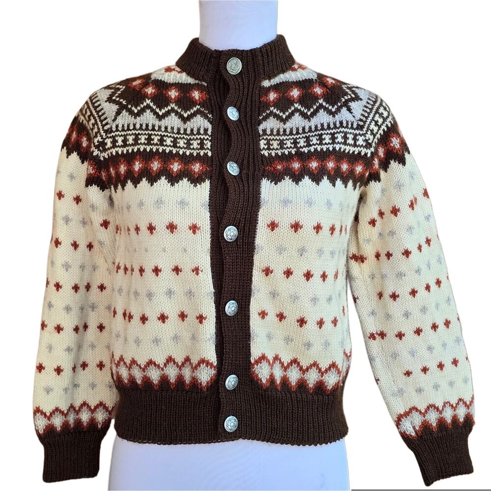 Lulle Otterstad Oslo Fair Isle Cardigan Handmade Norway Wool Knit XS Vintage